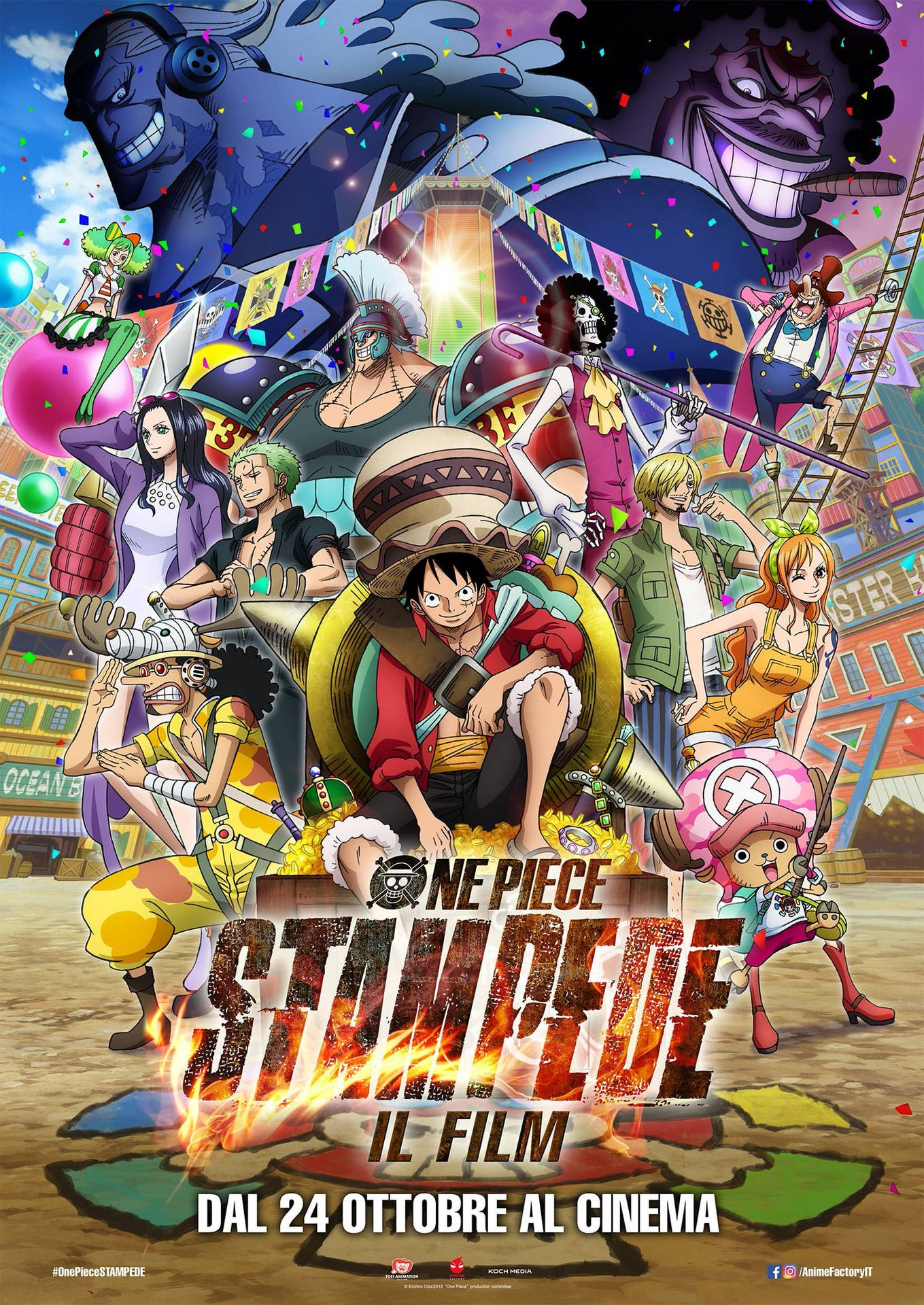 One Piece 電影海報，角色在節日中慶祝。