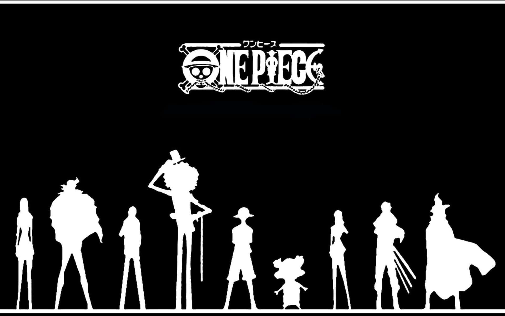 黑色背景上白色剪影的 One Piece 動畫角色，上方有標誌。
