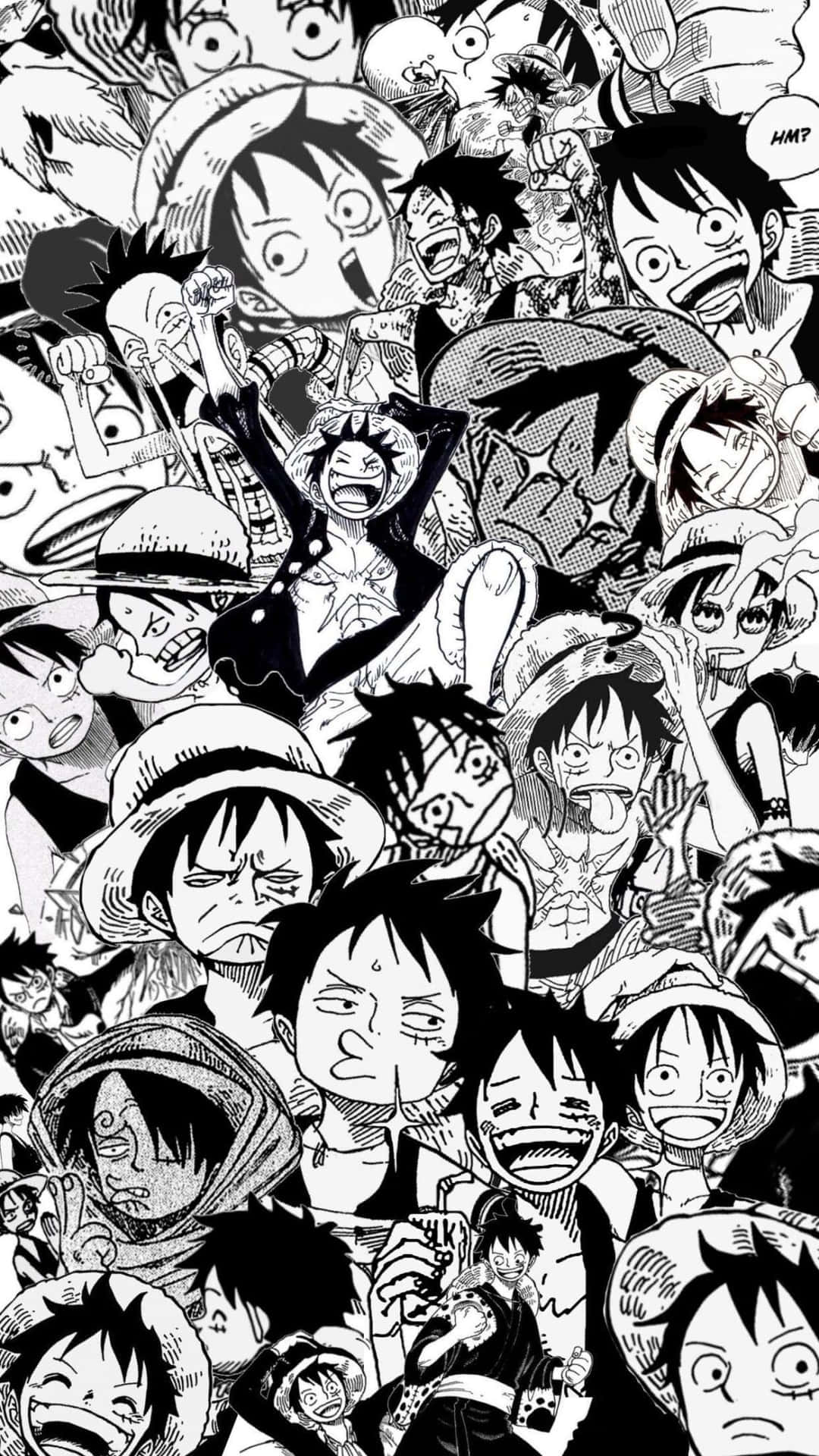 One Piece角色的漫畫拼貼畫，表情和姿勢多樣。