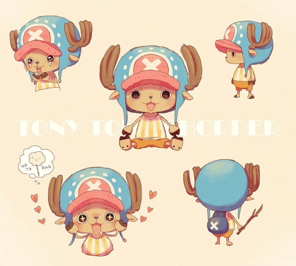 來自《ONE PIECE》的Q版東尼東尼·索柏，以各種可愛姿勢搭配心形和對話框。