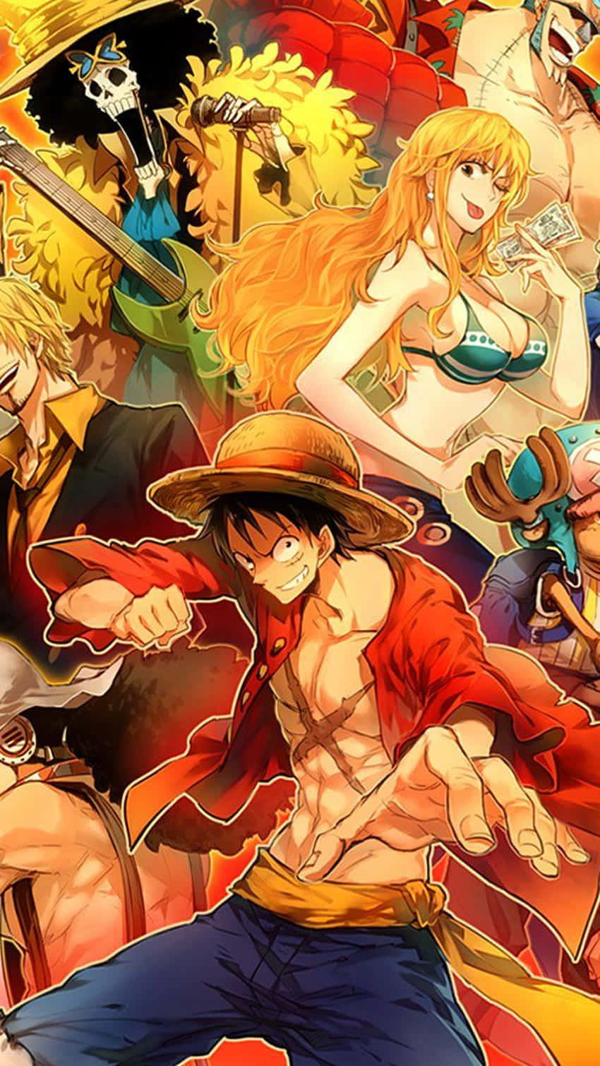 來自《One Piece》的動漫團隊以鮮豔色彩擺出大膽的動作姿勢。