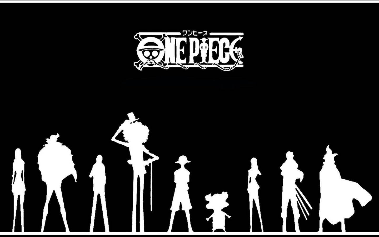 One Piece 動畫角色以白色剪影形式出現在黑色背景上的標誌下方。