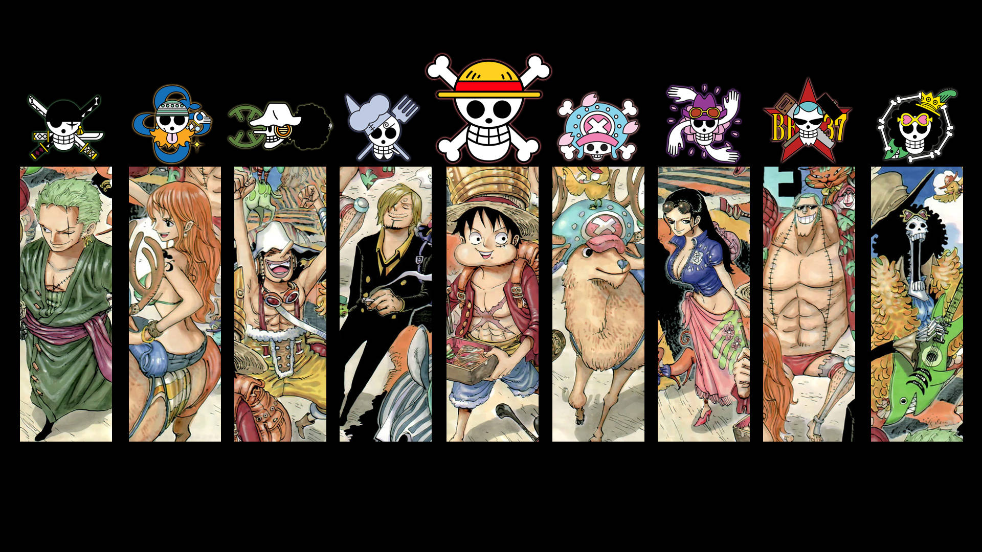One Piece海盜船員，上方有骷髏旗。