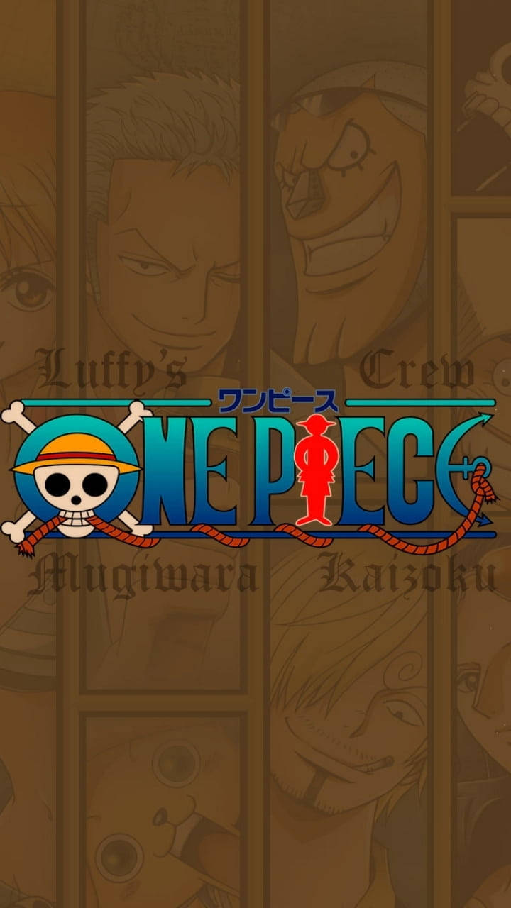 One Piece 動畫標誌，復古色背景上有船員肖像。