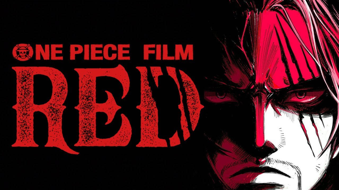 海賊王電影紅香克斯怒視 壁紙 — 一張《ONE PIECE FILM RED》的戲劇性動畫海報，紅髮角色在黑色背景上展現銳利眼神。