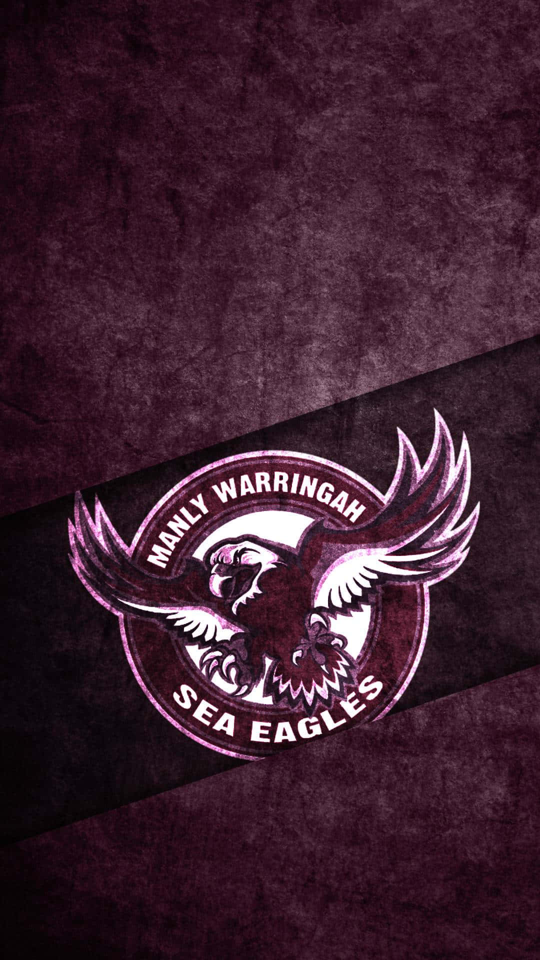 Manly Warringah Sea Eagles 欖球隊標誌，位於紫色紋理背景上。