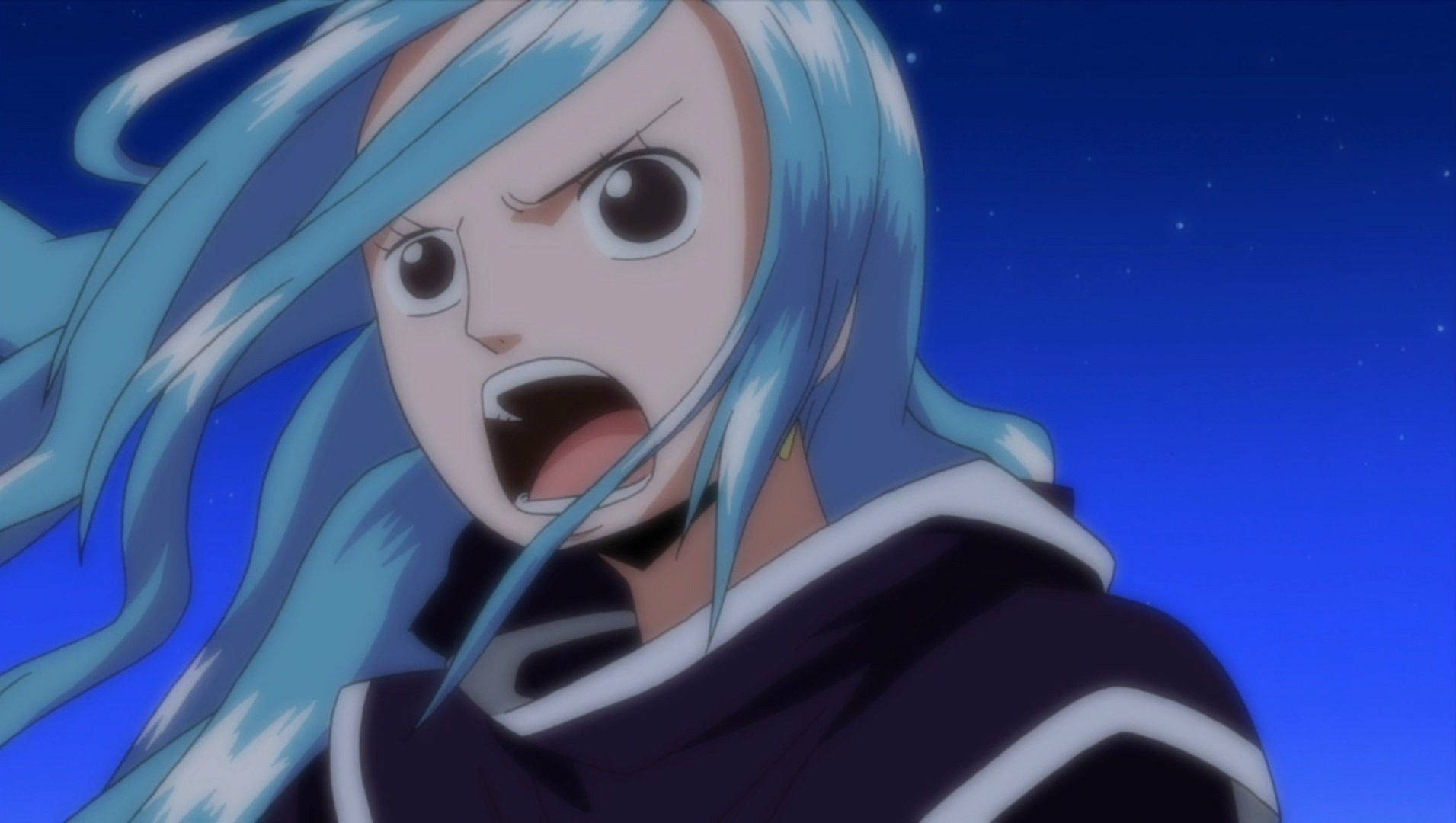 藍髮動漫女孩在繁星點點的夜空下尖叫