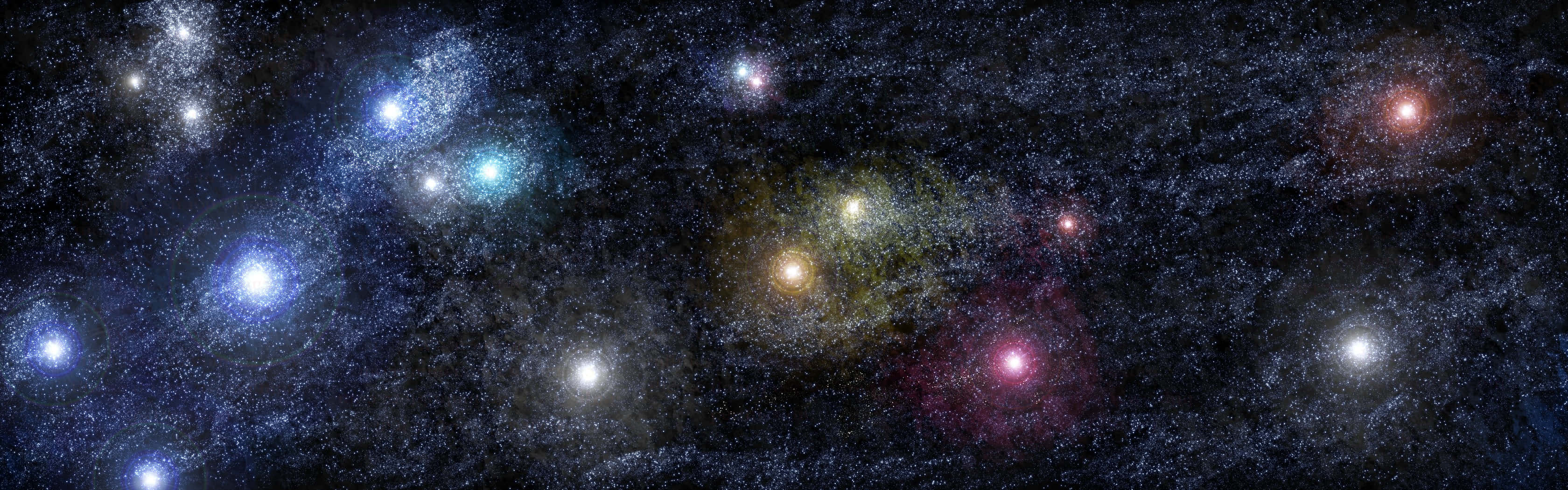 一個色彩繽紛的宇宙場景，在深空中發光的星雲和恆星。