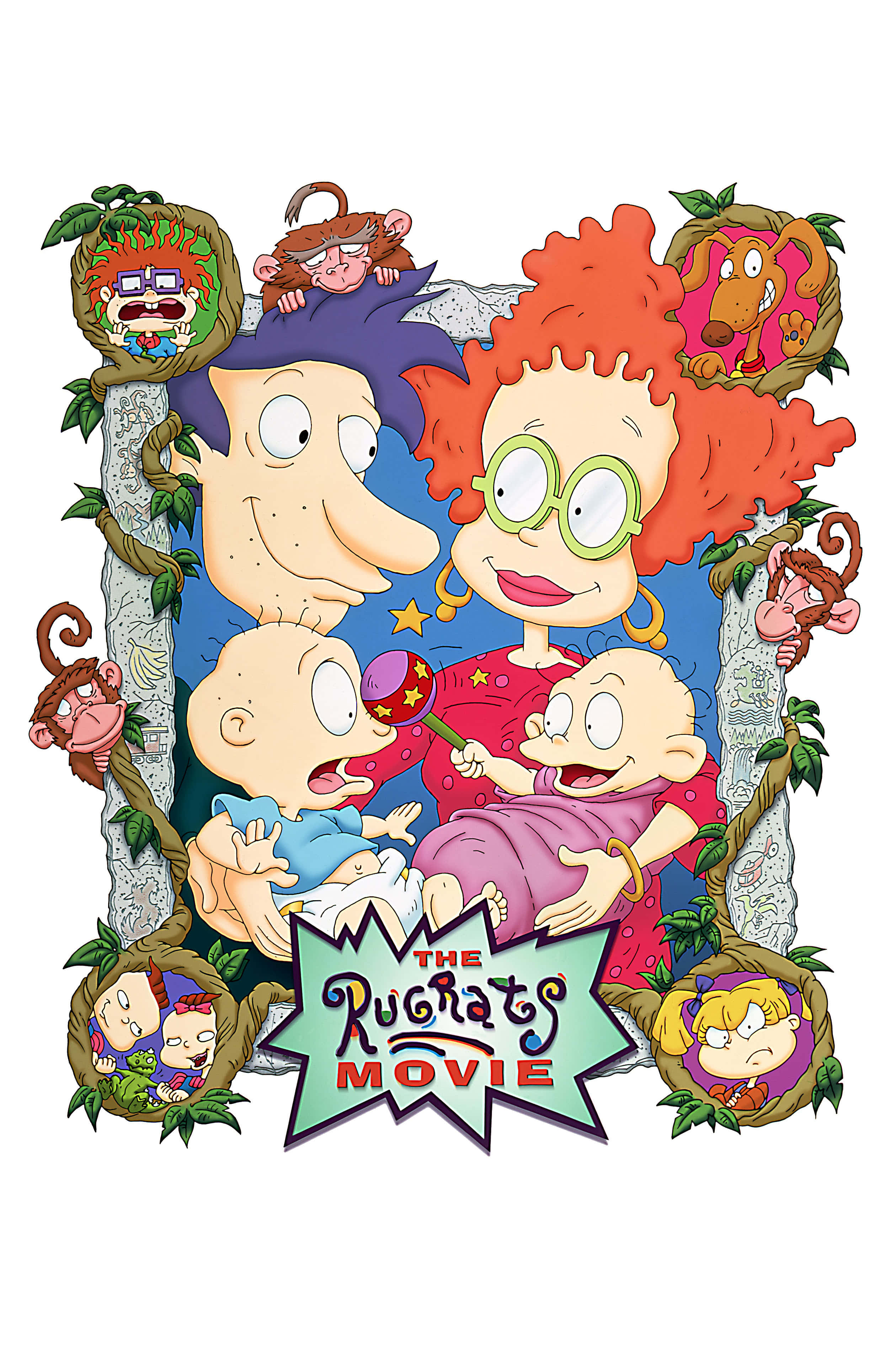rugrats 桌布 壁紙 — 《淘氣小兵兵》電影海報以叢林主題框架展示主要角色，配有猴子與藤蔓。