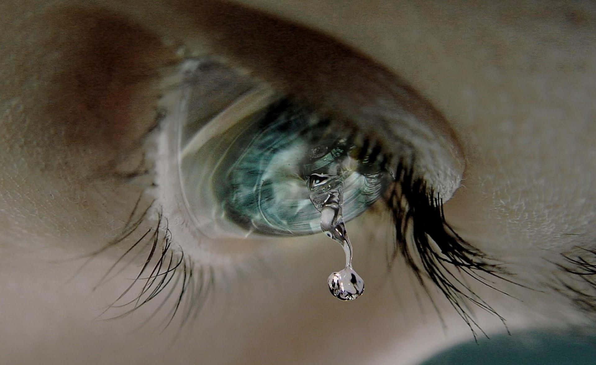 人類眼睛流淚的特寫。