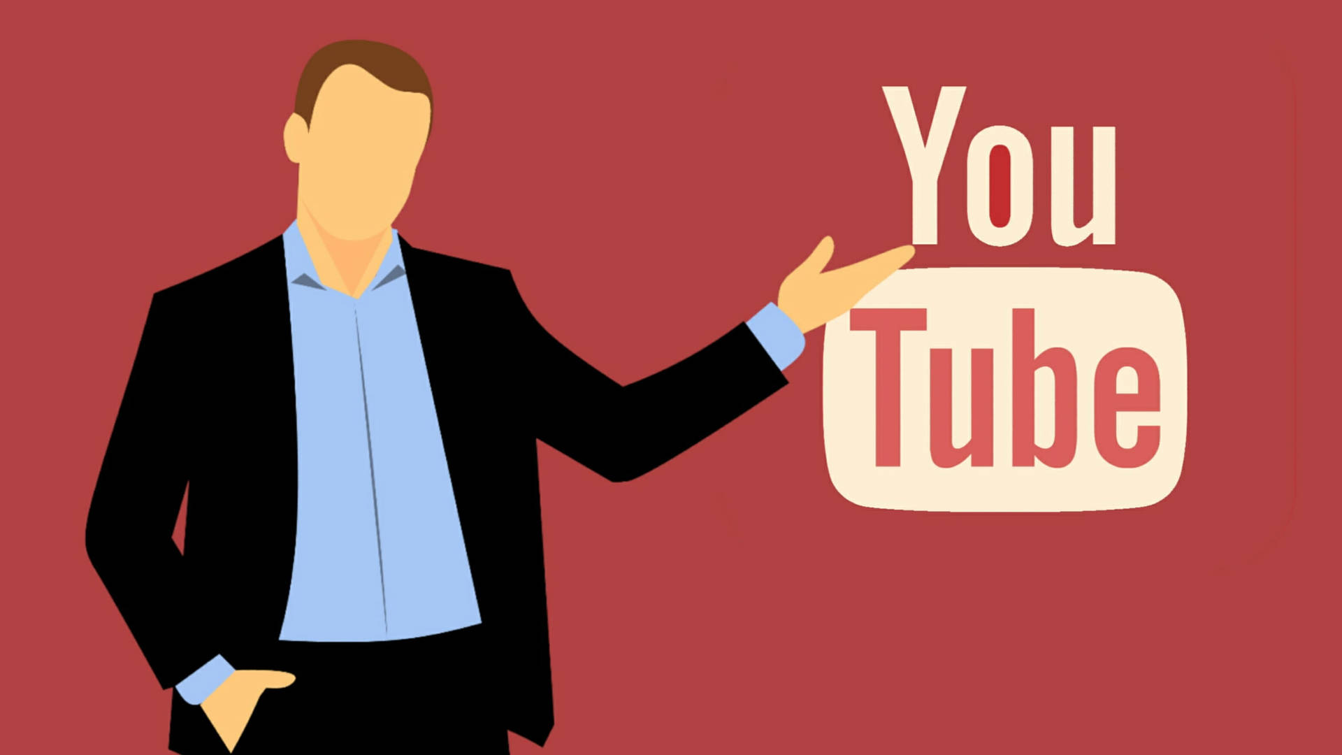 穿西裝男子指向紅色背景上的YouTube標誌