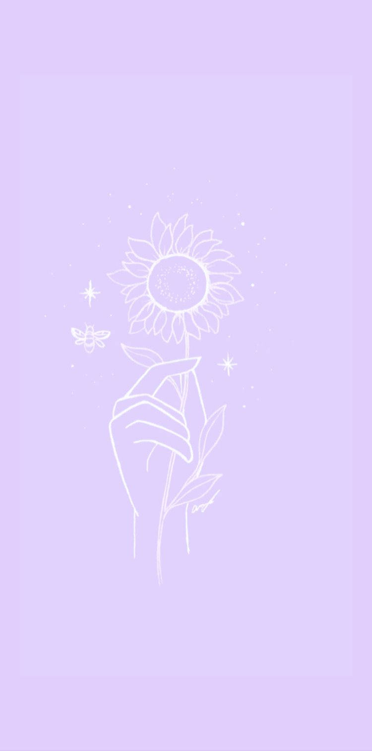 手拿向日葵與蝴蝶和星星在薰衣草背景上 — 長春花 壁紙