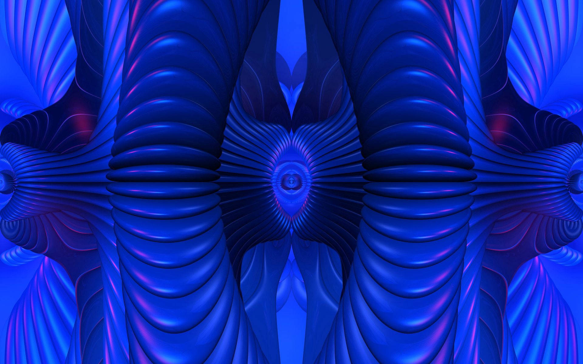 對稱的藍色和紫色分形圖案，帶有發光的肋狀形狀和中央漩渦。