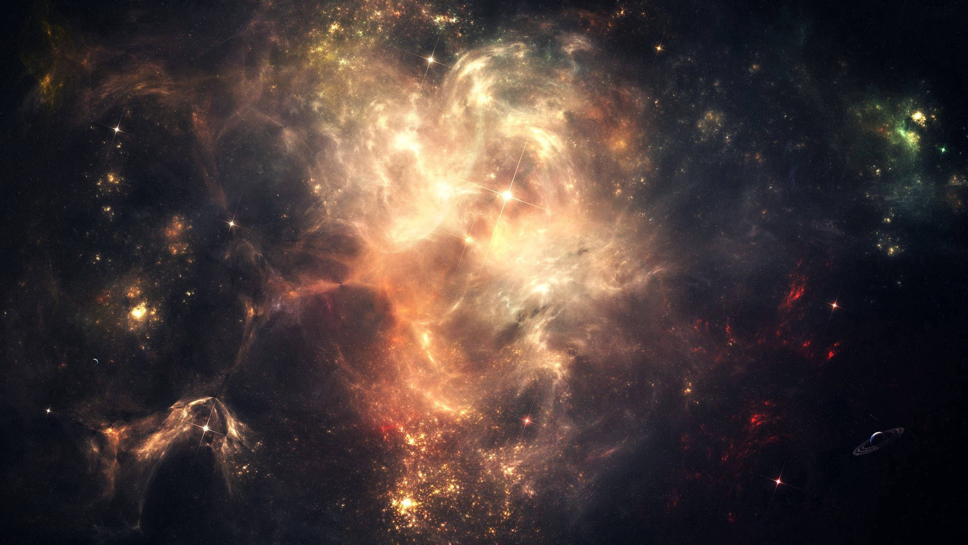 深空中帶有發光雲彩和星星的彩色星雲。