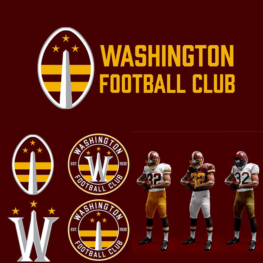 Washington Football 桌布 壁紙 — 深栗色背景上展示的華盛頓足球會標誌和球員制服。
