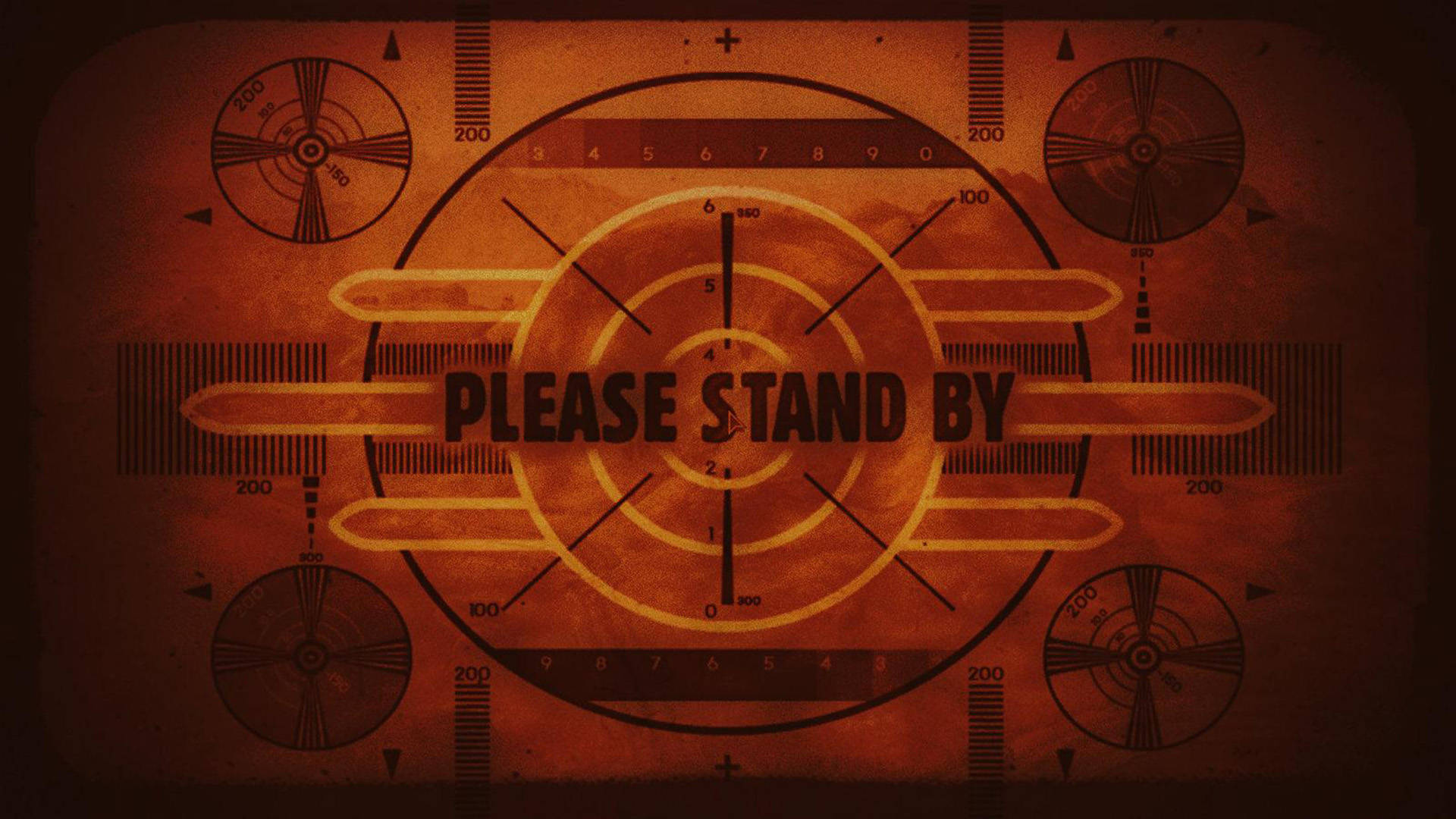復古雷達屏幕，帶有 'PLEASE STAND BY' 訊息和測量刻度盤。