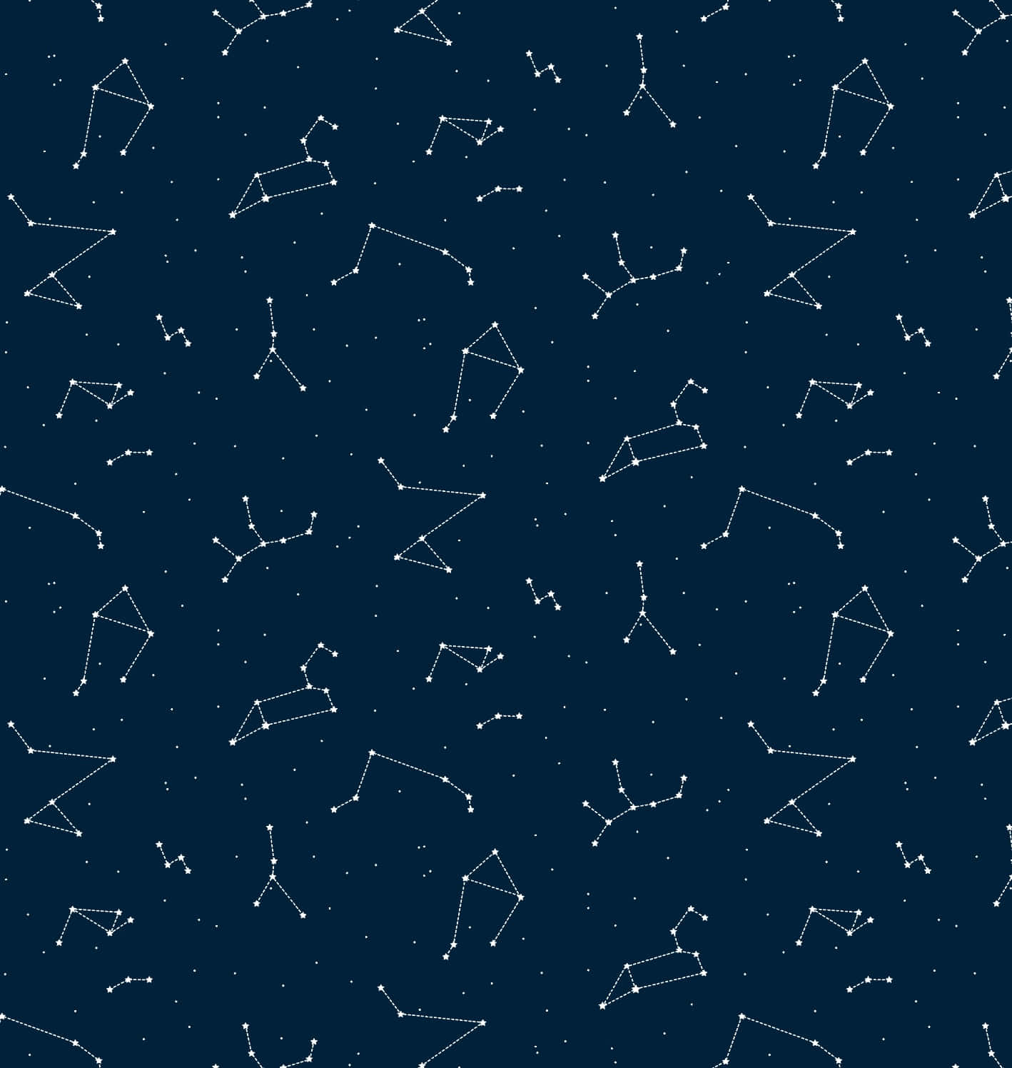 Constellations 桌布 壁紙 — 深海軍藍色牆紙圖案，帶有白色點狀星座和散落在夜空中的星星。