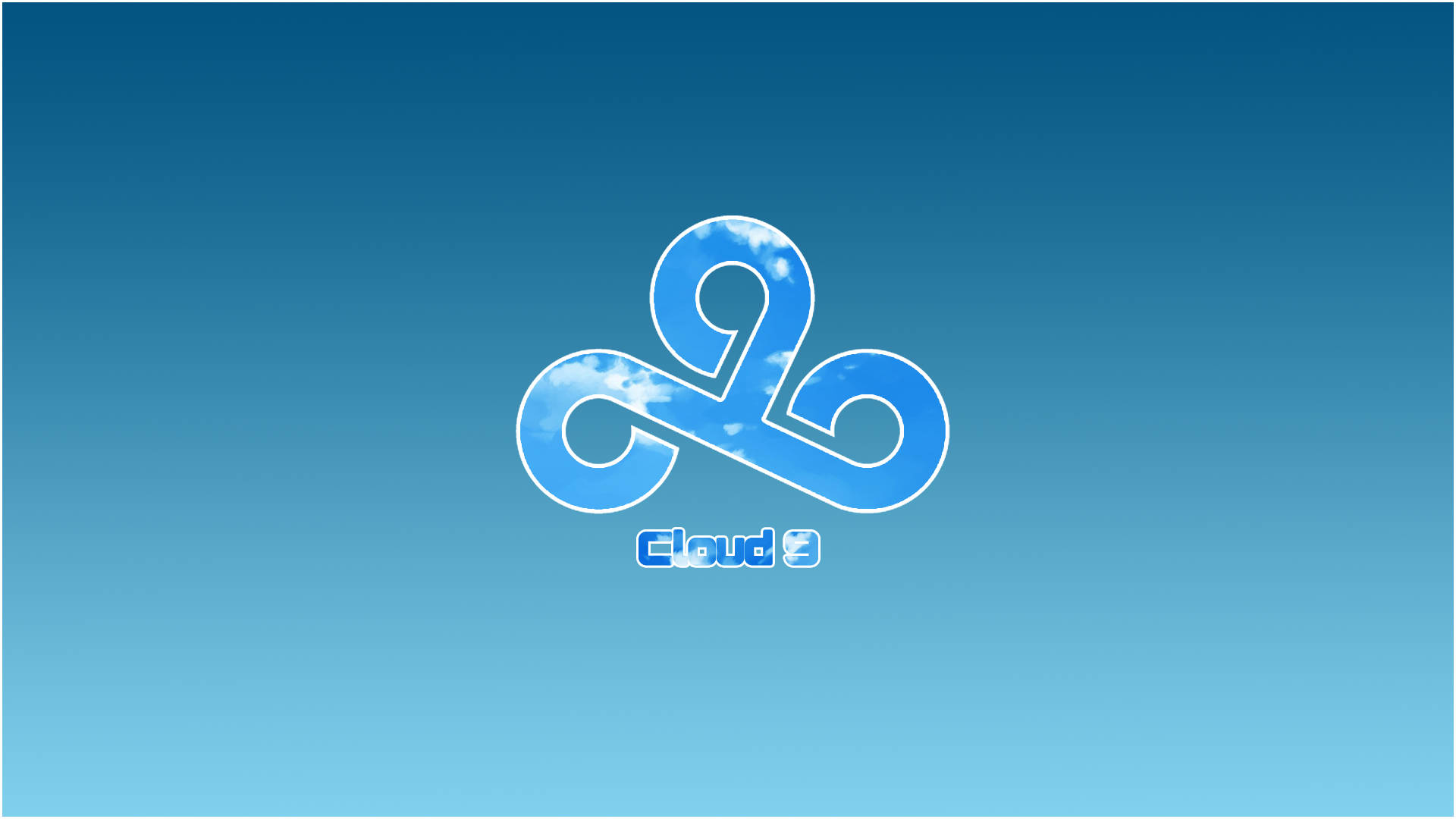 深淺藍色雙色 Cloud9 壁紙 — 一個風格化的雲朵標誌，帶有天空紋理，置於漸變藍色背景上。