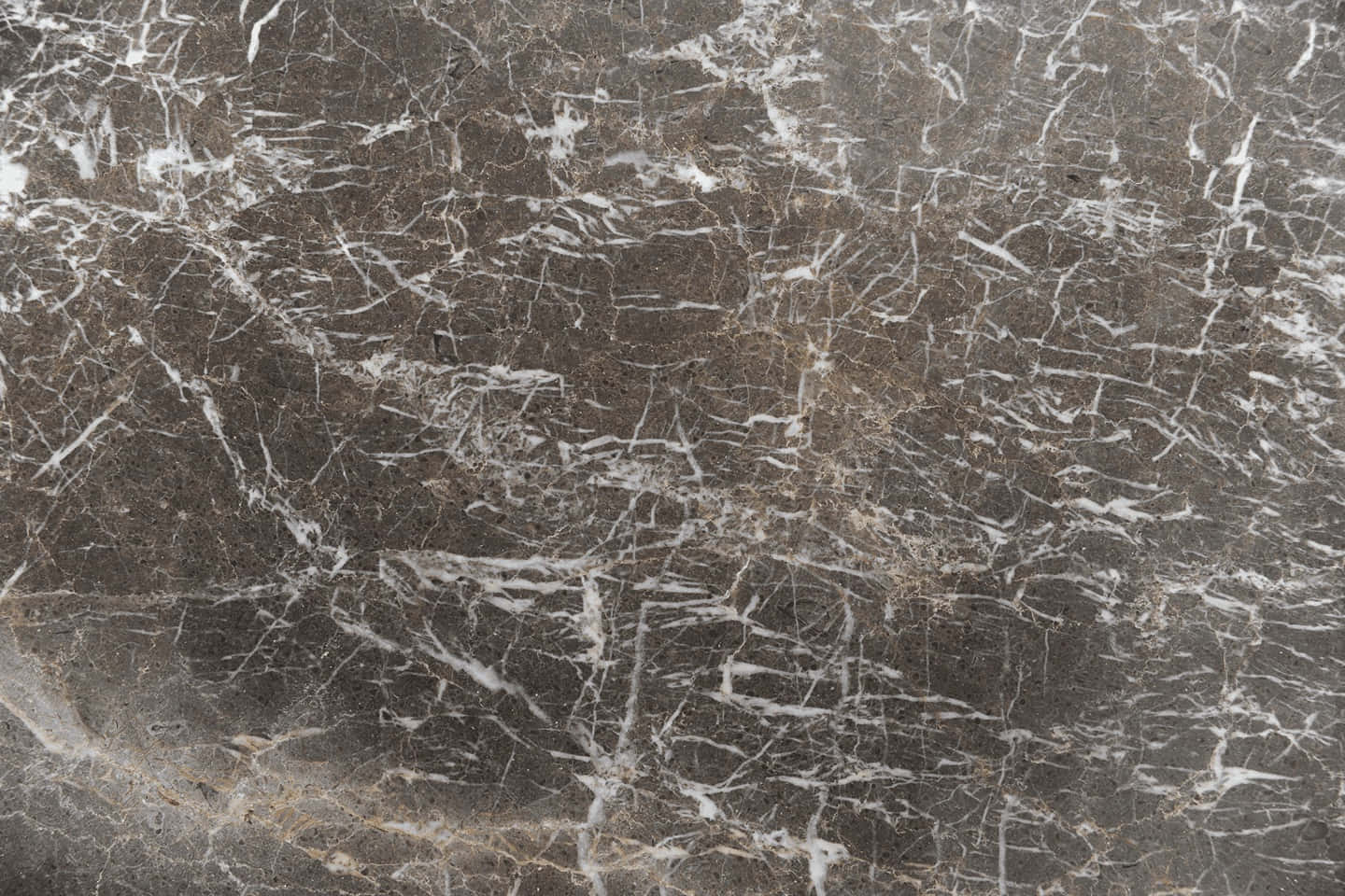 Grey Marble 桌布 壁紙 — 深灰色大理石表面，帶有複雜的白色和金色紋理，營造出奢華的天然石材質感。