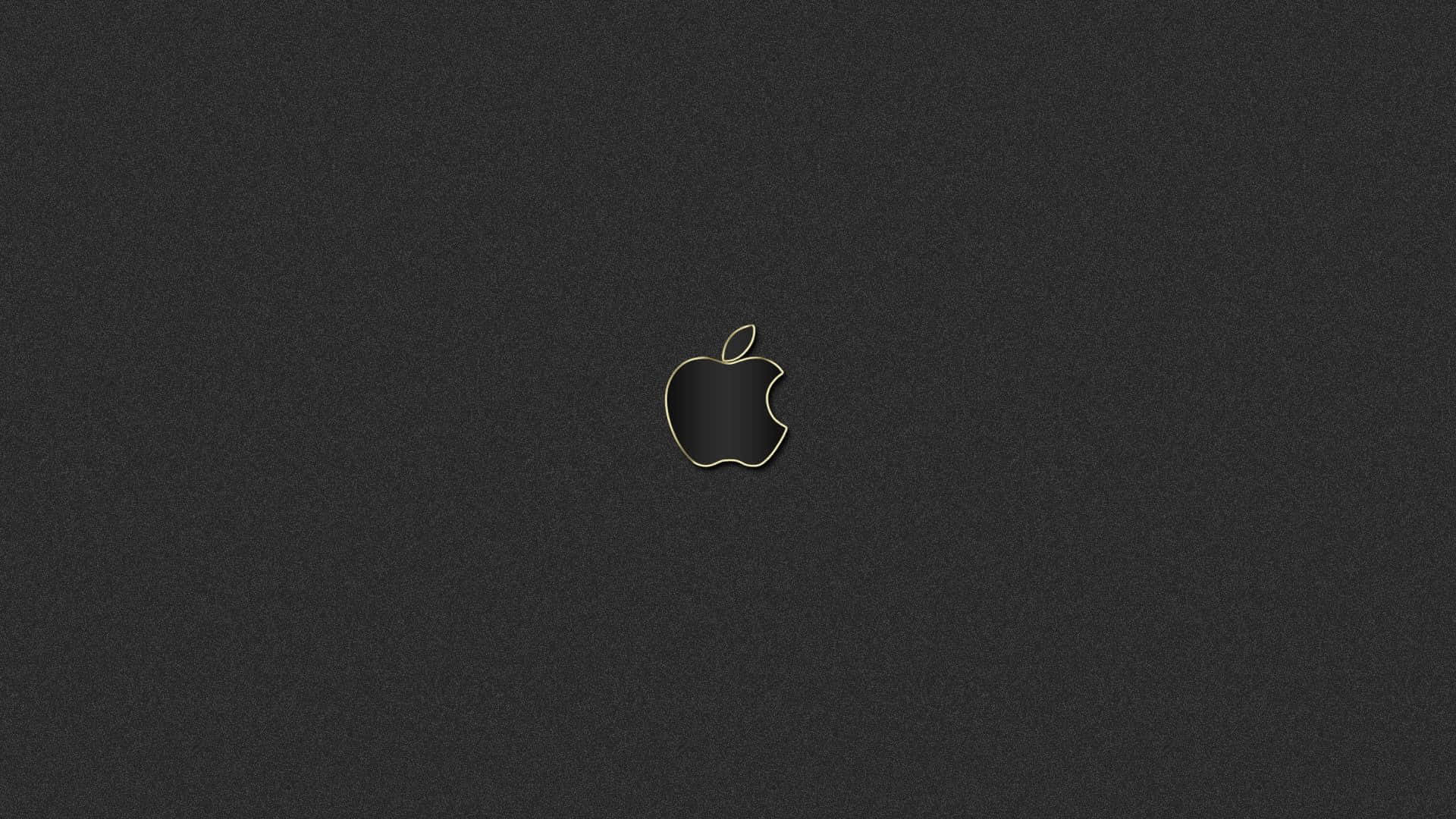 帶有金色輪廓的Apple標誌，置於深灰色紋理背景上
