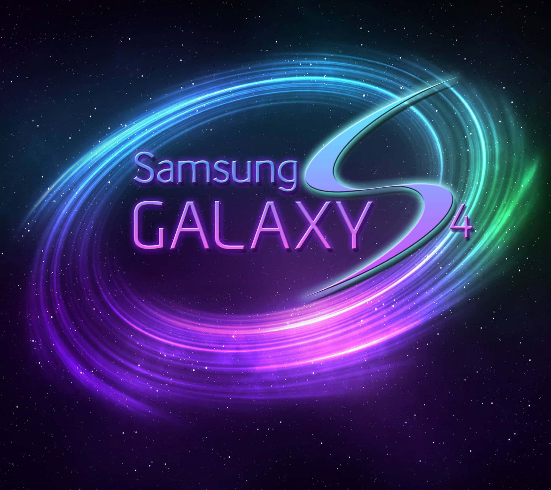 Samsung Galaxy S4 標誌在太空中帶有發光的霓虹漩渦