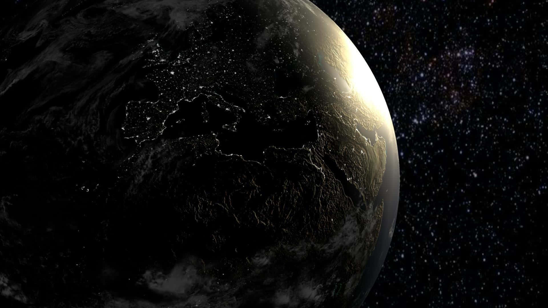 從太空看到的地球，城市燈光和星空