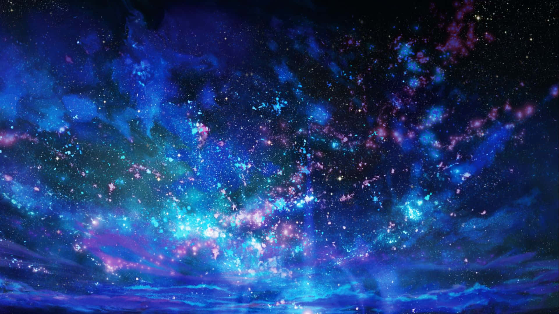 深空奇幻星光圖像 壁紙 — 宇宙星雲在黑暗虛空中旋轉，帶有電光藍和紫色，點綴著發光的星星。