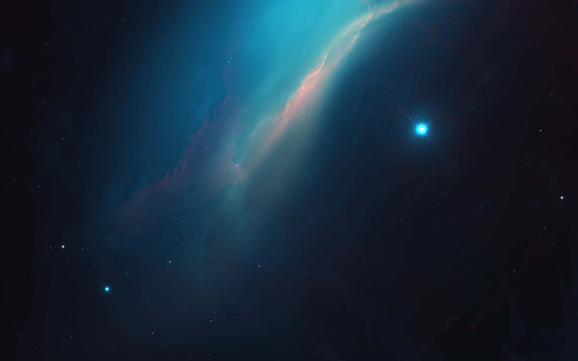 一個充滿活力的宇宙星雲，帶有發光的藍色和粉紅色雲彩，以及深空中的一顆明亮星星。