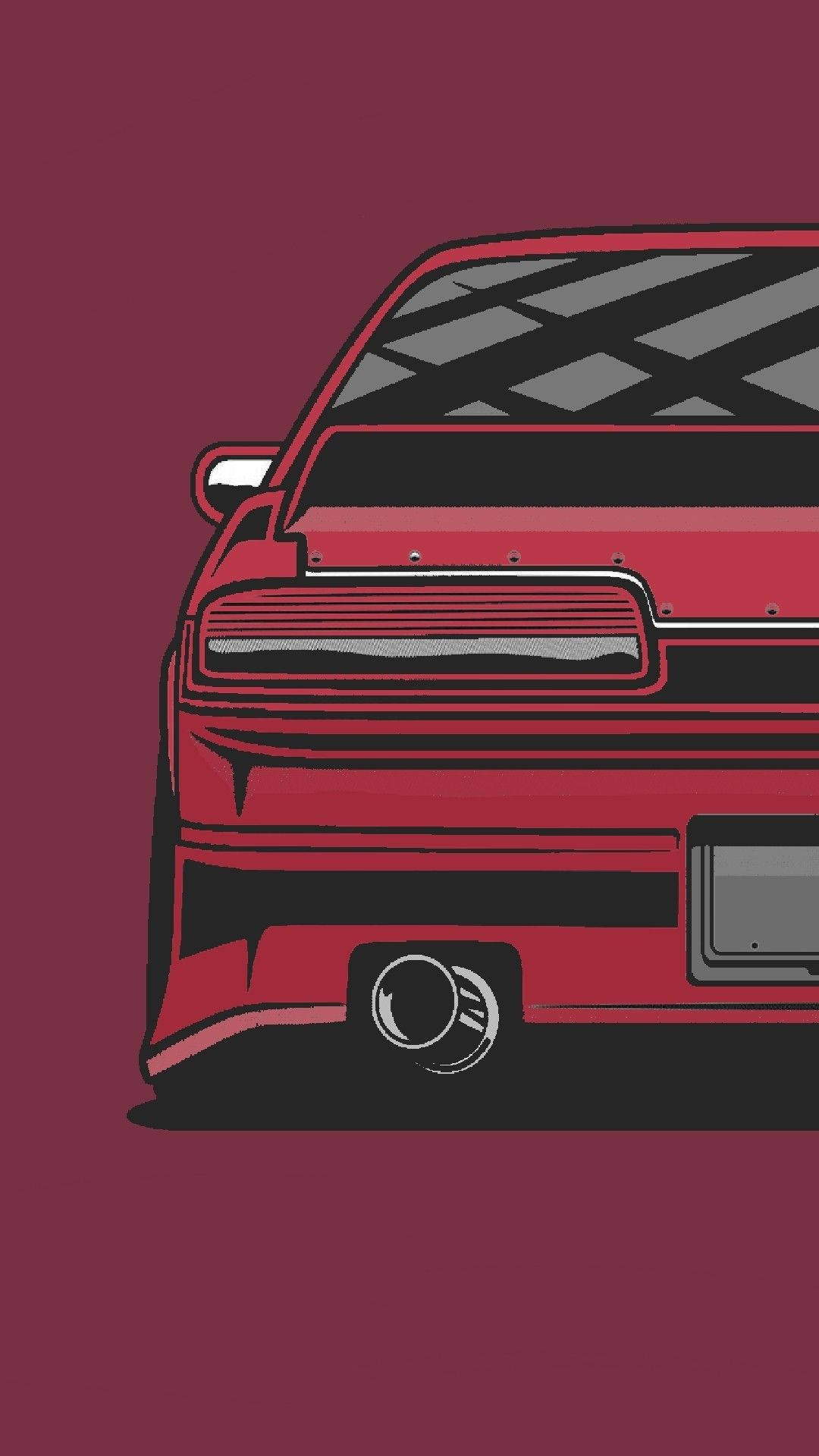 栗色背景上的紅色跑車後視圖插圖