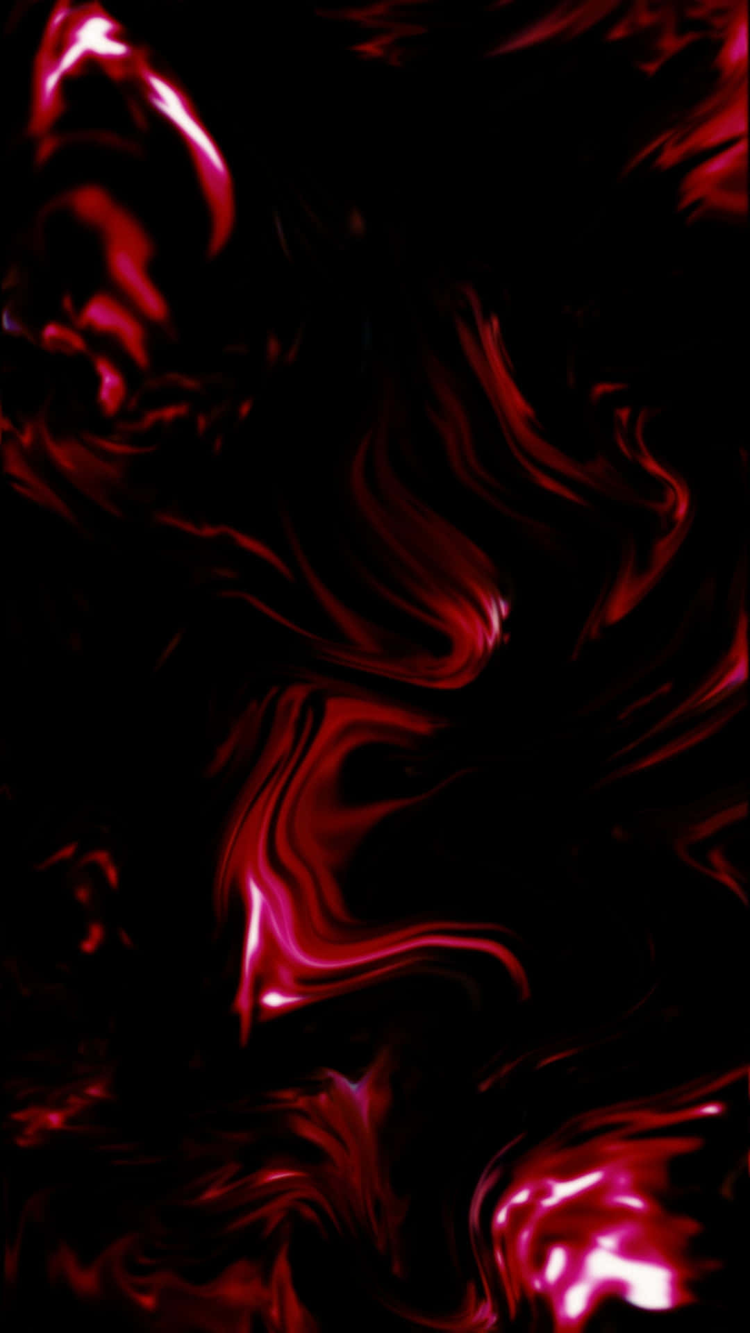 在黑暗中旋轉的發光紅色液體的抽象數位藝術作品。