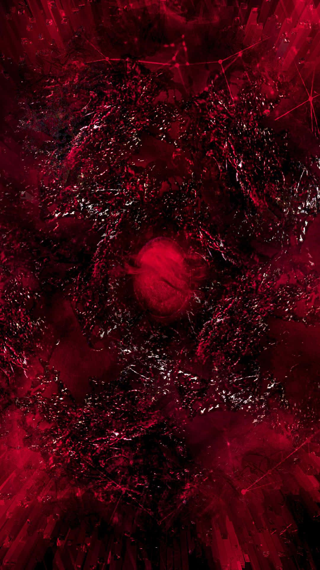 Reality Stone 桌布 壁紙 — 深紅色和黑色分形圖案的旋轉渦流從中心的一個發光球體輻射出來。
