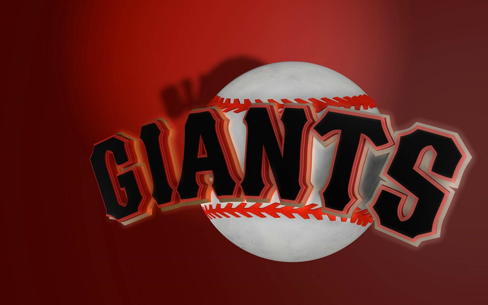 3D Giants 棒球標誌，帶有紅色縫線，背景為紅色