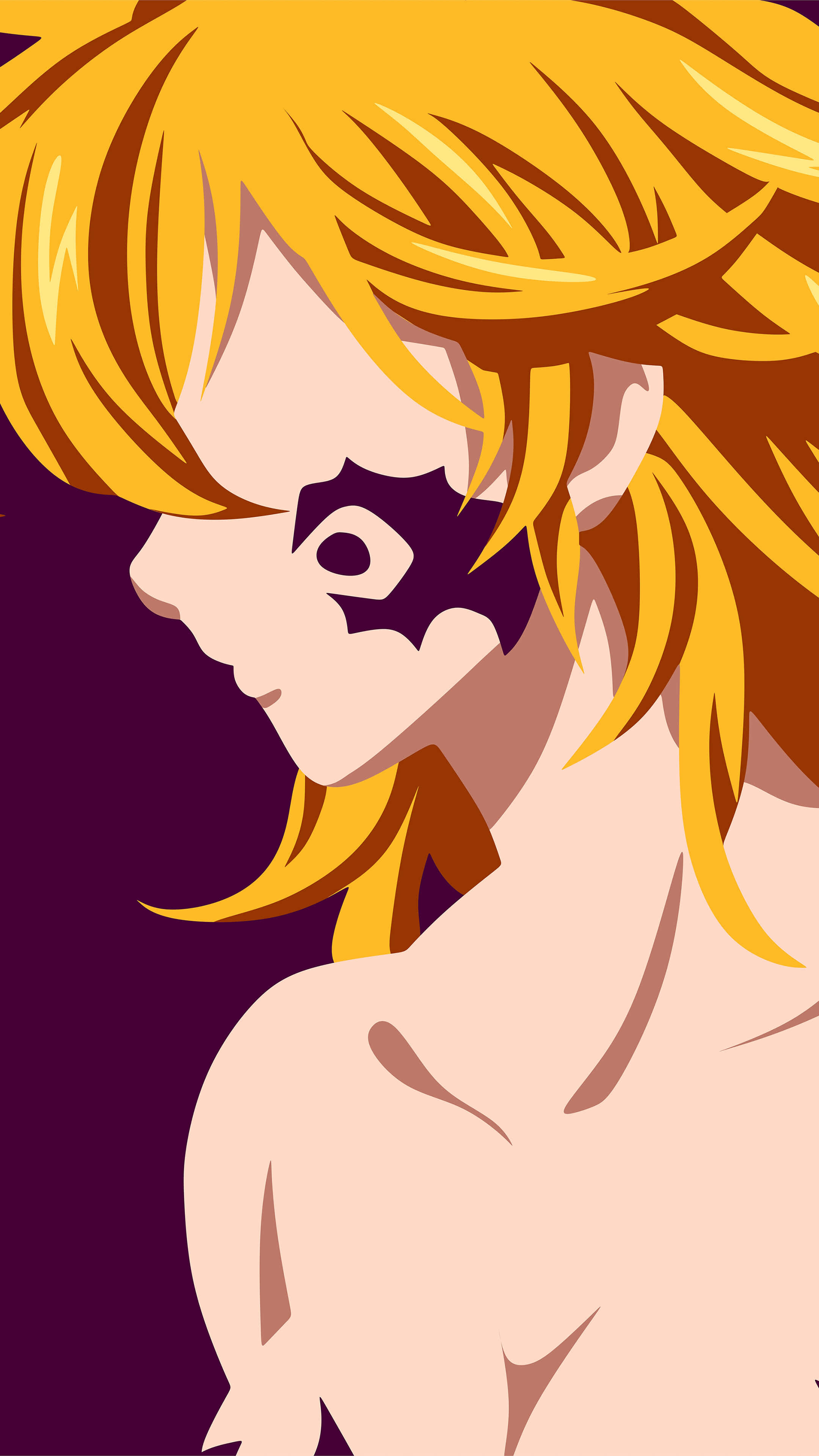 Seven Deadly Sins Derieri 桌布 壁紙 — 深紫色背景下的側面動漫角色，金色頭髮和黑色眼罩。