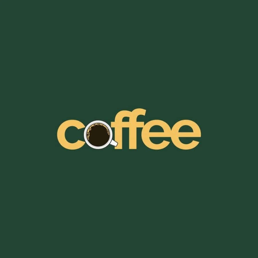 Logo 桌布 壁紙 — 深綠色背景上，以咖啡杯取代字母o的粗體黃色咖啡文字。