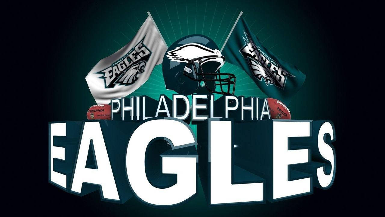 費城老鷹隊NFL球隊標誌，帶有旗幟和足球。 — 費城老鷹 壁紙