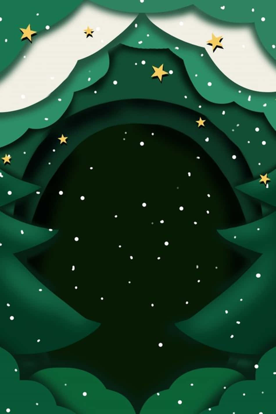 紙藝剪紙聖誕樹框架，帶有星星和雪花，露出星空夜空。