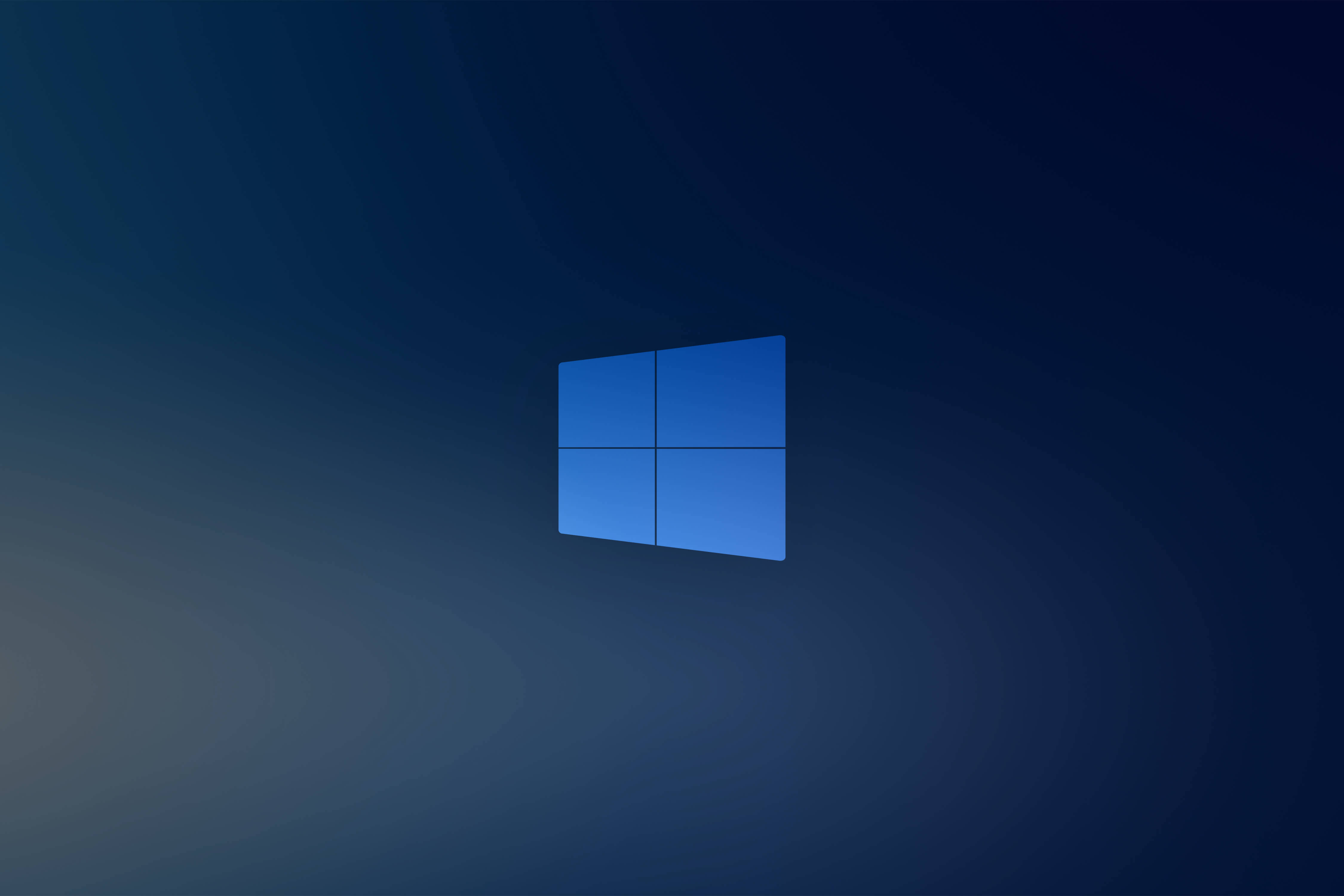 深色 Windows 10 高清 壁紙 — 一個發光的藍色Windows標誌，置於帶有微妙漩渦圖案的深色漸變背景中央。