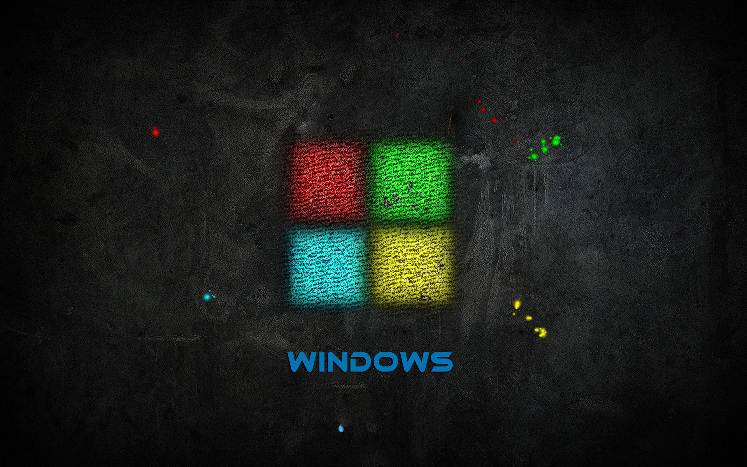 深色 Windows 10 高畫質標誌 壁紙 — 鮮豔的Windows標誌在粗糙的深色紋理牆壁上發光，散落著多彩的斑點。