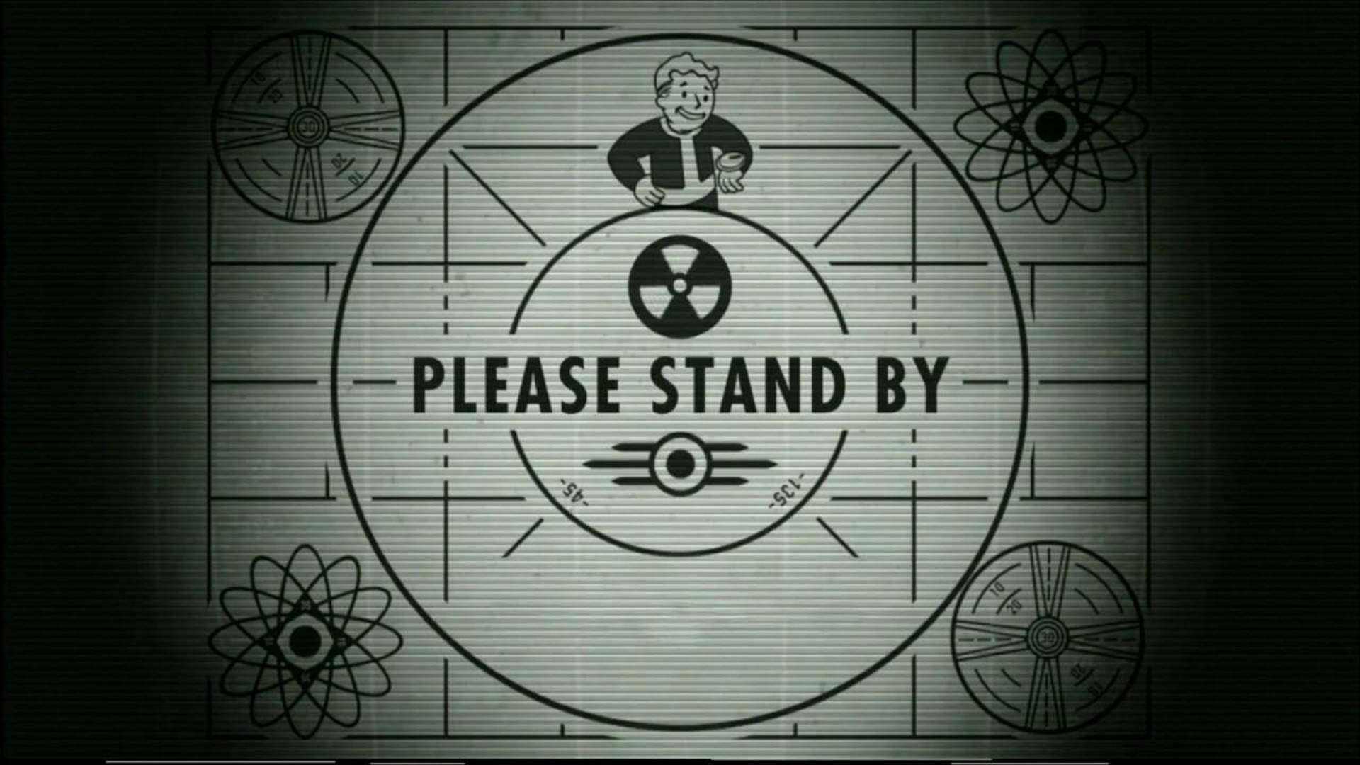 復古畫面顯示「PLEASE STAND BY」，帶有卡通人物和原子符號。