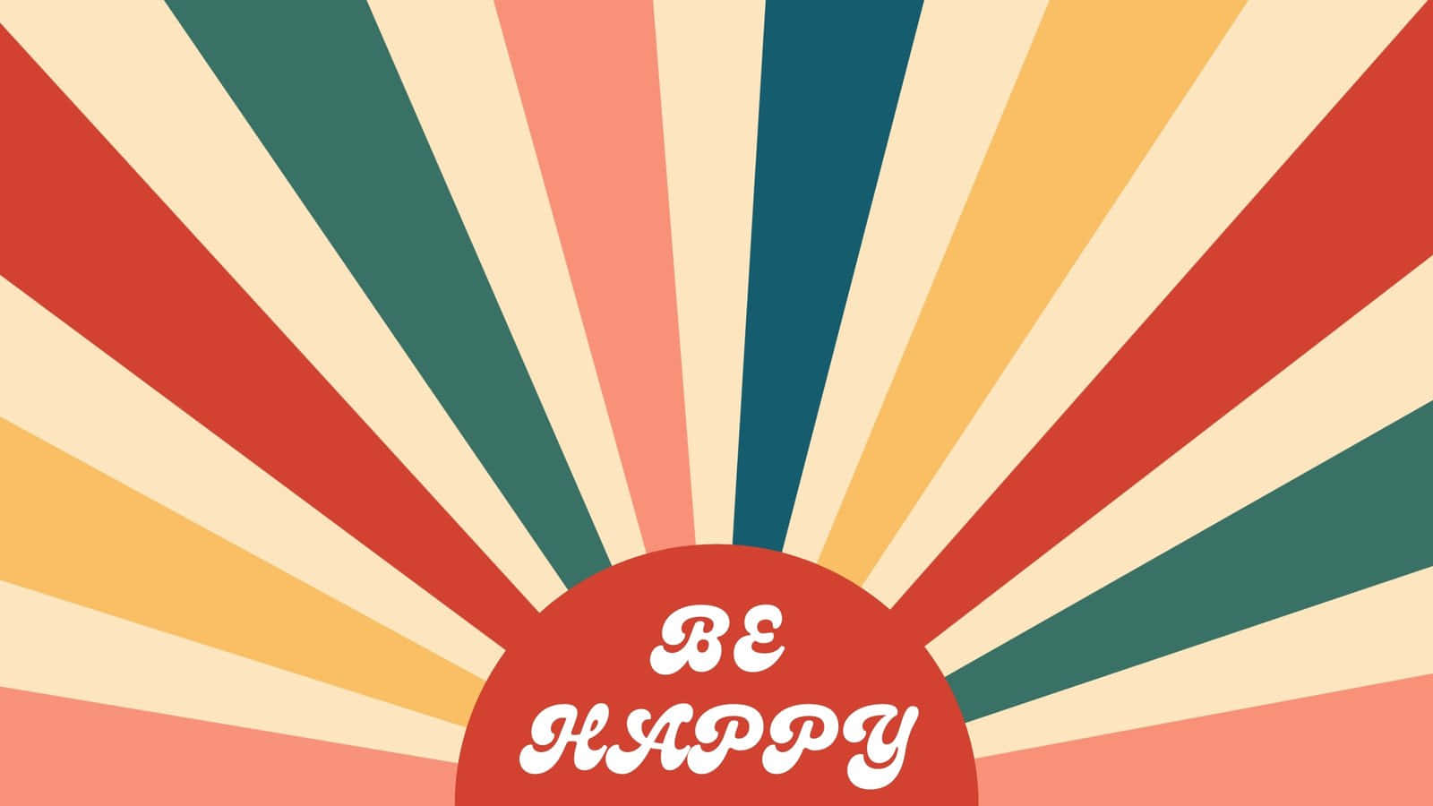 復古太陽光線設計，帶有紅色圓圈和白色文字寫著 be happy。