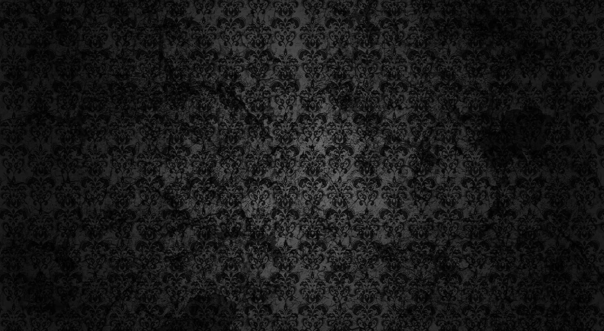 Dark Grunge 桌布 壁紙 — 深色大馬士革牆紙，帶有精緻的花卉圖案，逐漸消失在陰暗的角落。