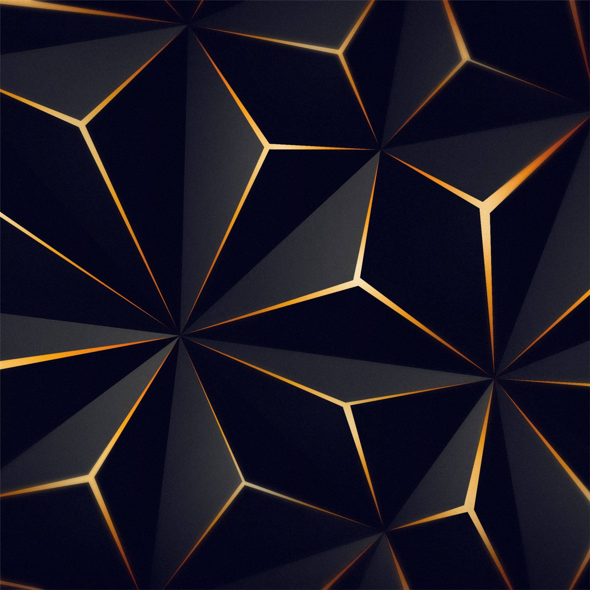 3D 桌布 壁紙 — 深色幾何圖案，在深藍色背景上以發光的金色線條形成銳利的三角形切面。