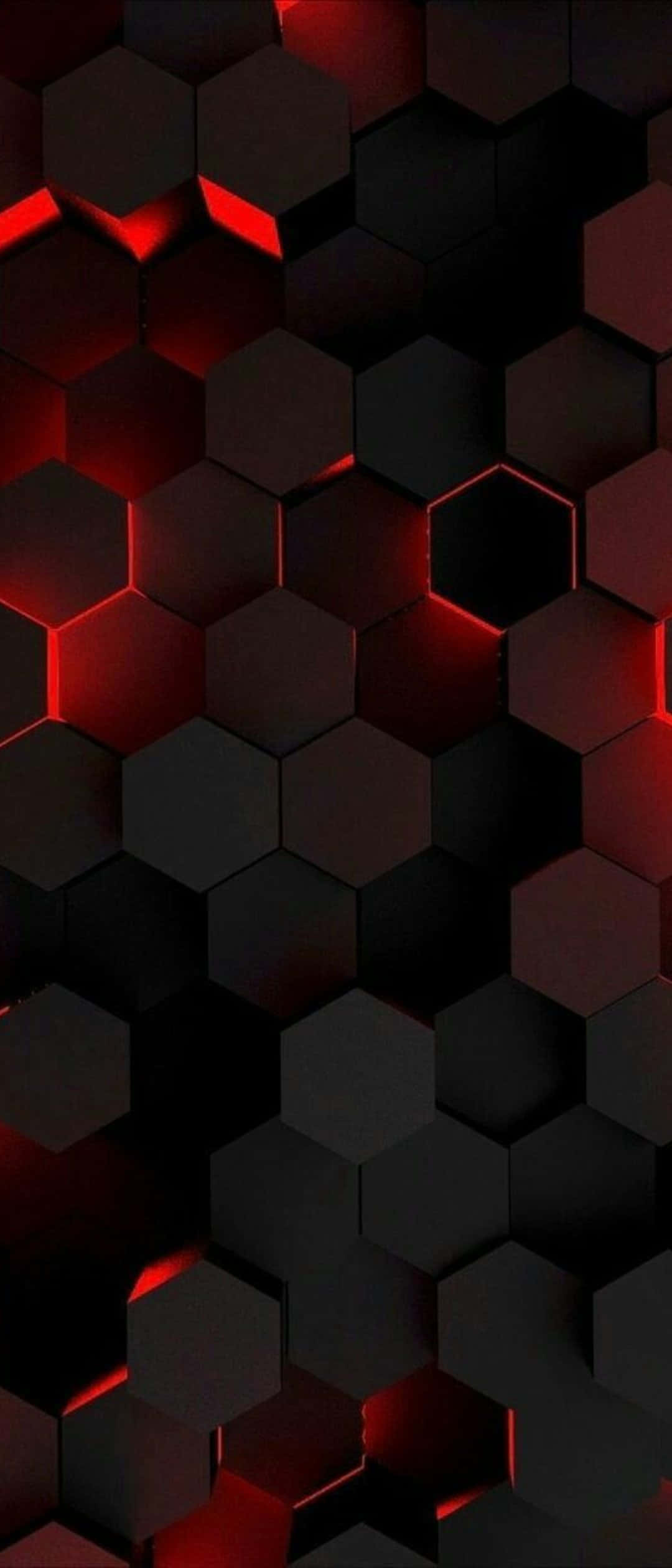 Xiaomi 桌布 壁紙 — 深色幾何牆紙，由發光的紅色六邊形形成帶有銳利陰影的未來感3D圖案。