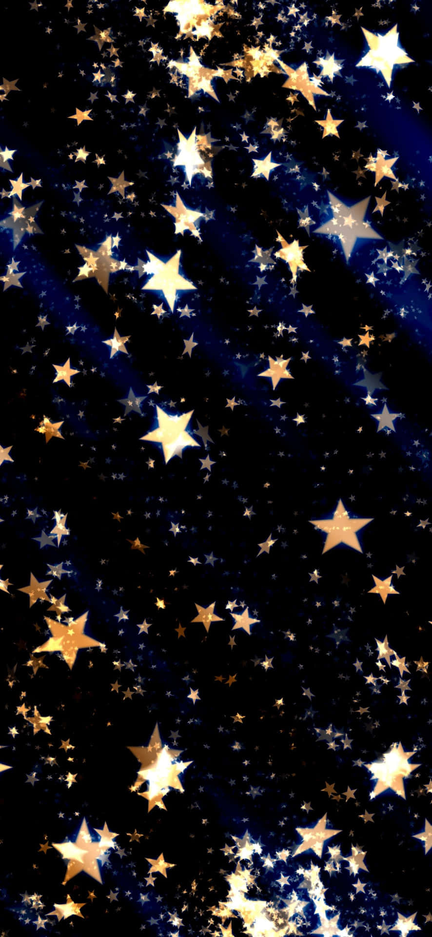 充滿活力的星空，金色和白色的星星在深藍色背景上閃爍。