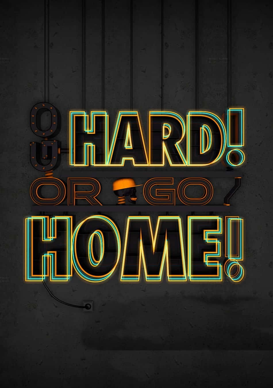 深色牆上寫著work hard or go home的霓虹燈牌