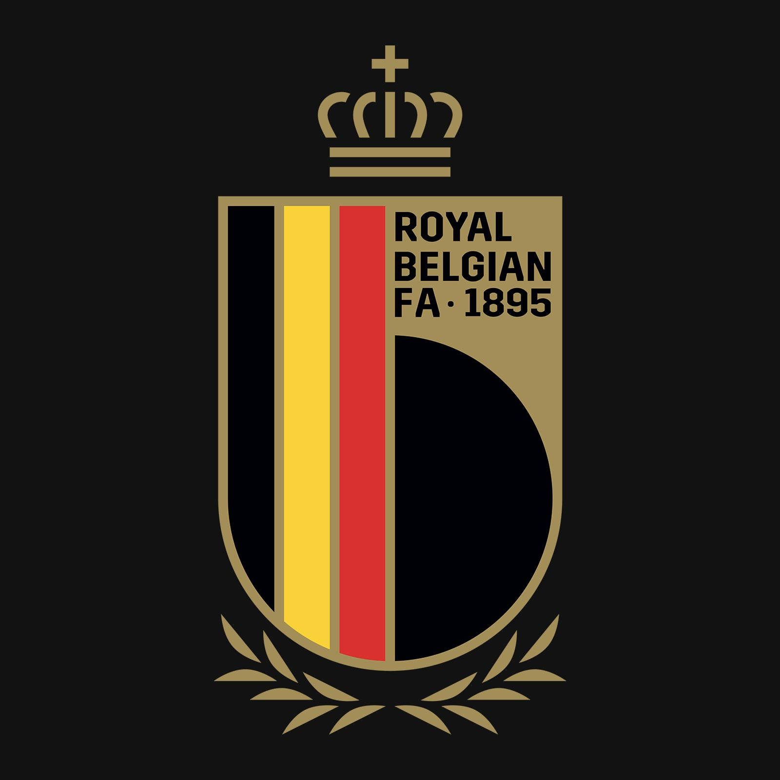 Belgium 桌布 壁紙 — 深色背景上帶有皇冠、月桂花環和垂直三色條紋的金色和黑色比利時皇家徽章。
