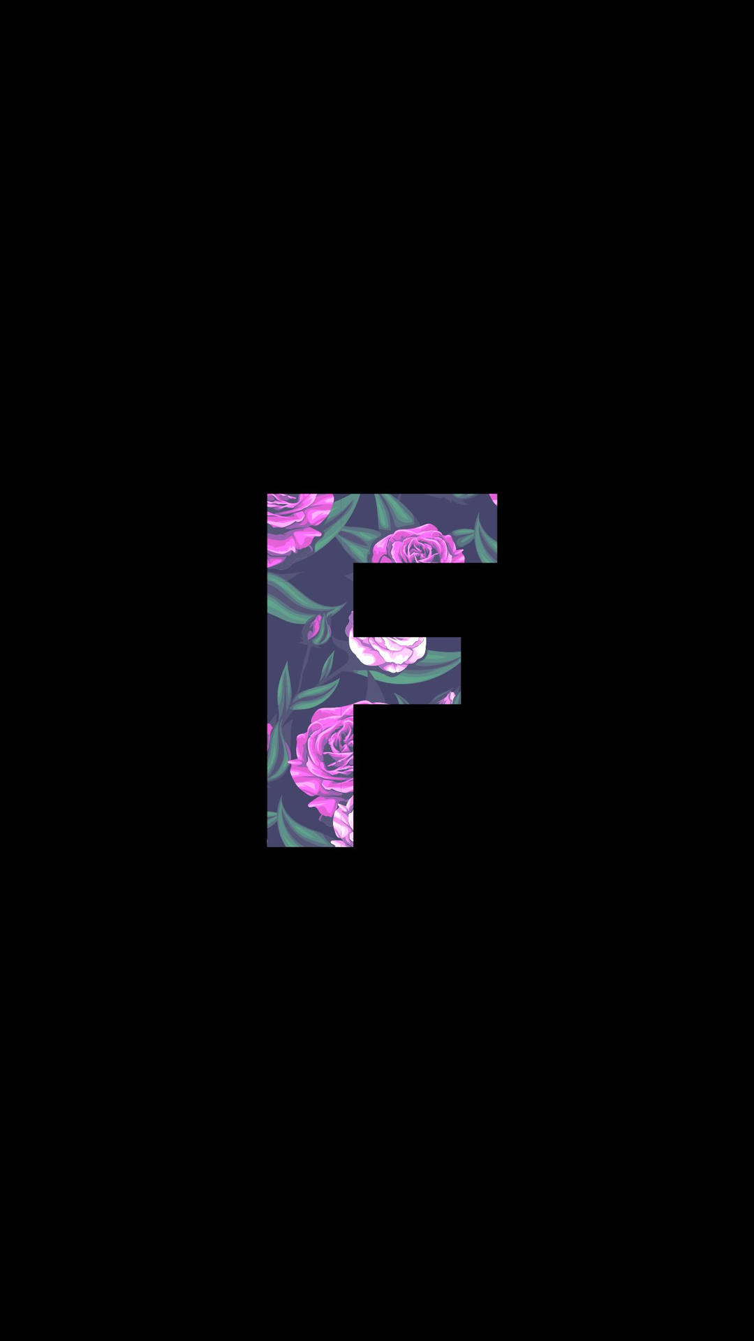 黑色背景上的花卉圖案字母F