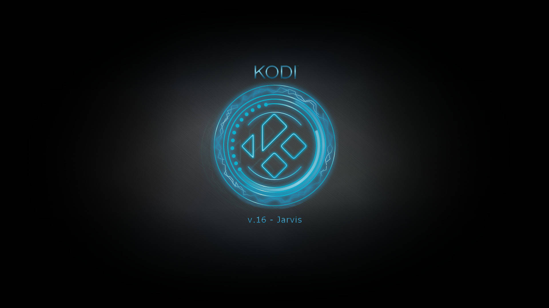 Kodi媒體播放器標誌，帶有發光藍色圓圈和文字，位於深色背景上