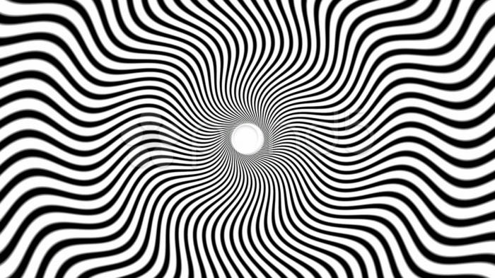 黑白波浪線匯聚成催眠般的漩渦中心。
