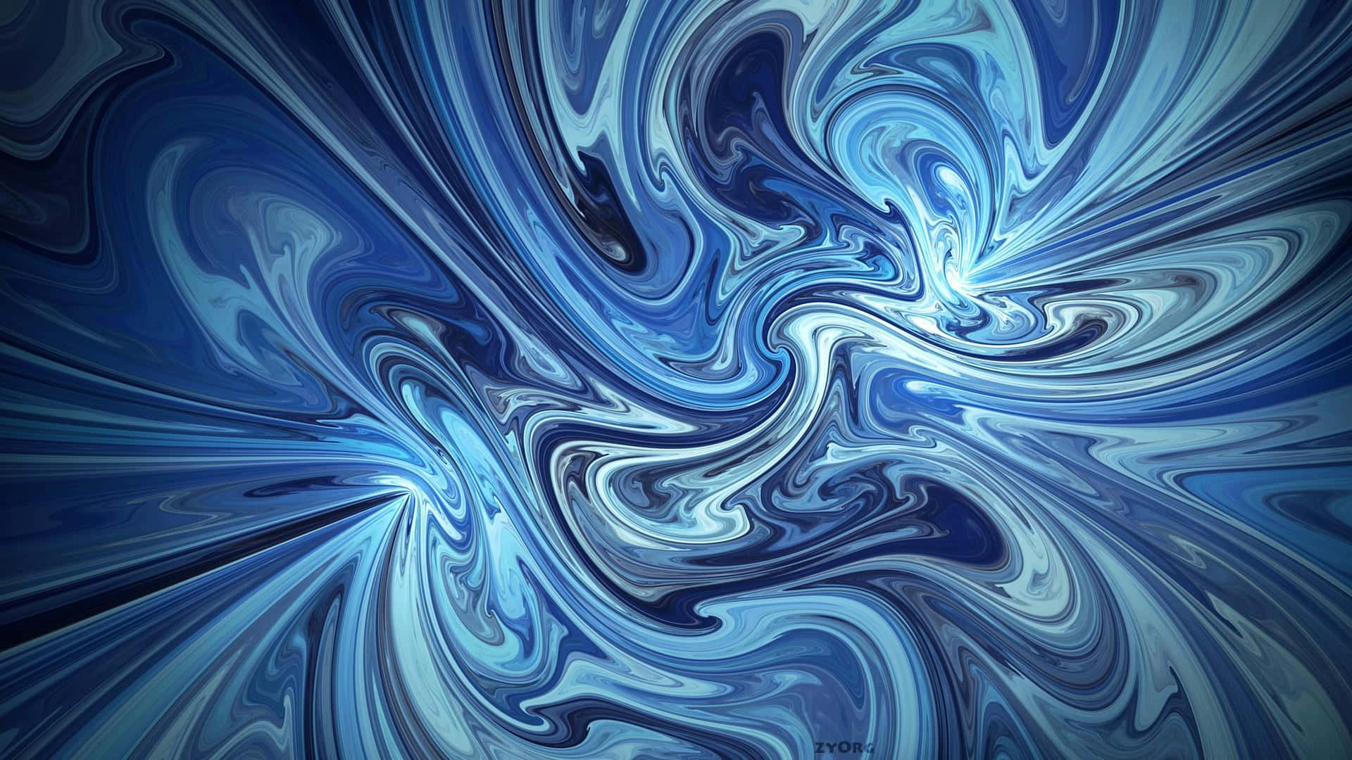 數位藝術風格的藍白流體圖案的動態抽象漩渦。